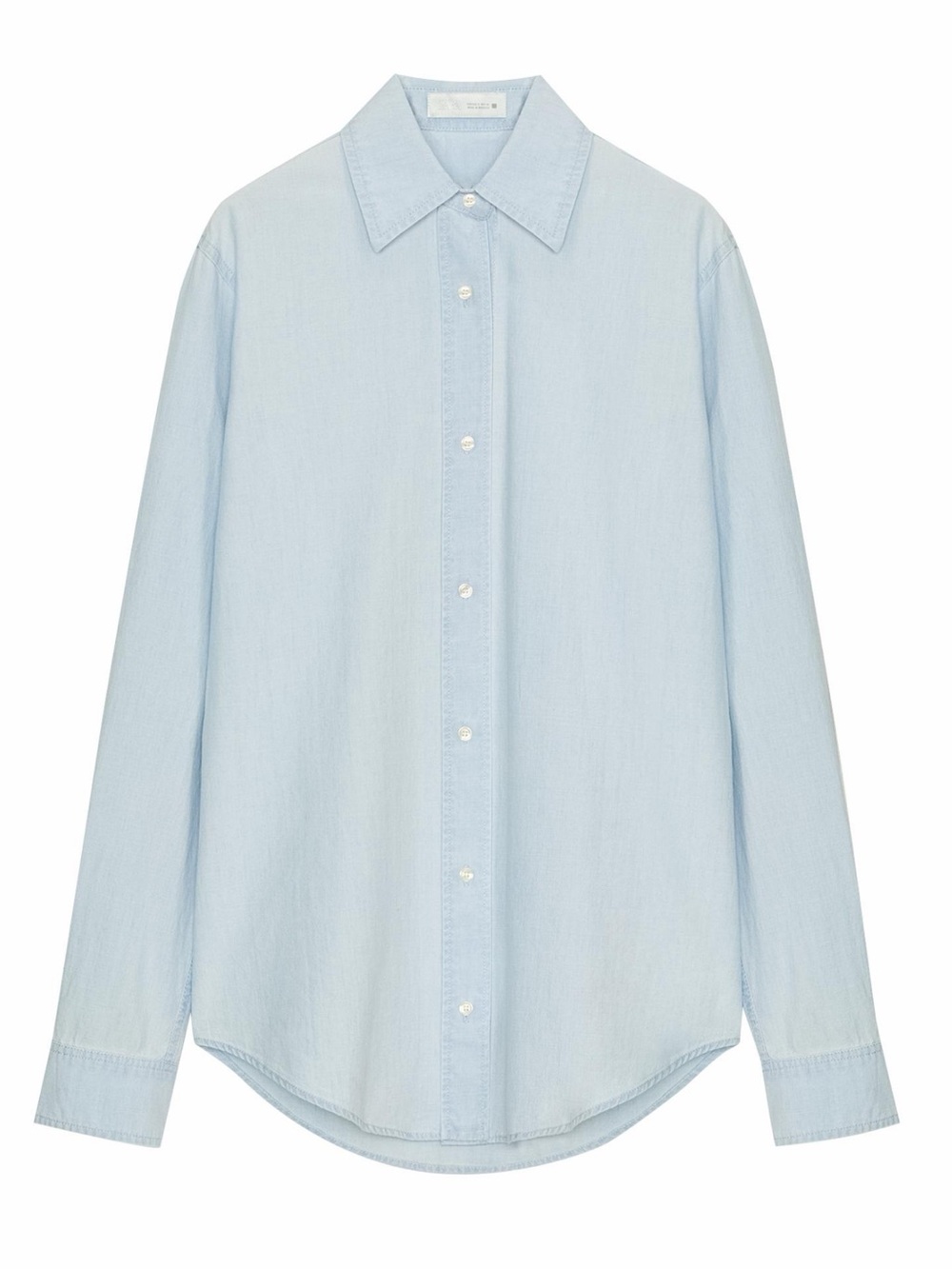 NWT Zara Light Blue Cotton Denim Button Down Shirt Size Large